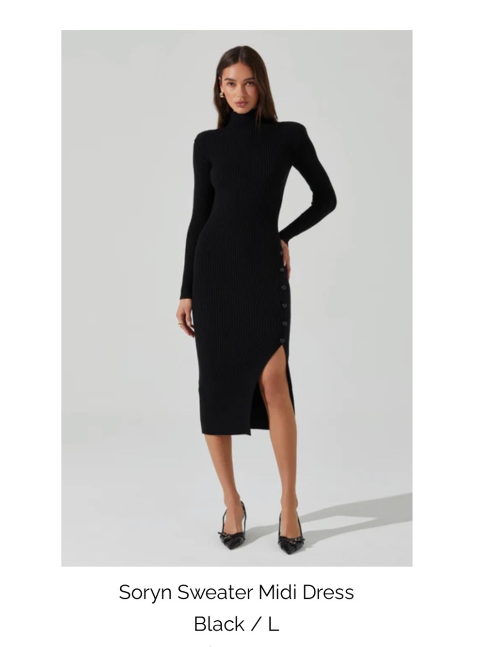 Astr Black Ribbed Turtleneck Sweater Midi Dress large black NWT